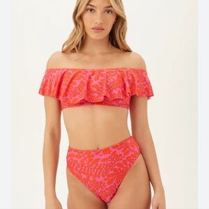 NWOT Trina Turk Trellis of the Shoulder Ruffle Bandeau High Waist Swimsuit 8